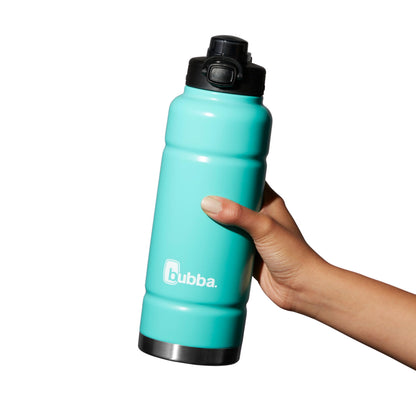 bubba Trailblazer Stainless Steel Water Bottle with Push Button Lid, 40 oz (1.18 L), Vacuum-Insulated, Rubberized Island Teal bubba