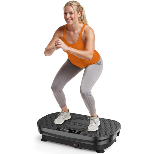 FEIERDUN Vibration Plate Exercise Machine, Full Body Vibrating Plate with Wider Platform, 150kg (330lbs) Capacity, Plaque Vibrante with LED Screen, Remote & Resistance Bands,Black