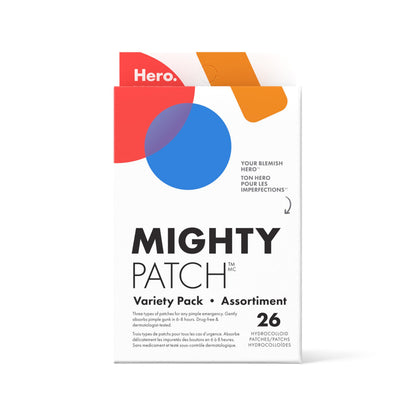 Hero Cosmetics Mighty Patch Variety Pack – Hydrocolloid Patches for Pimples on the Face and Body, Day and Night Acne Patches for Blemishes, 26 Count