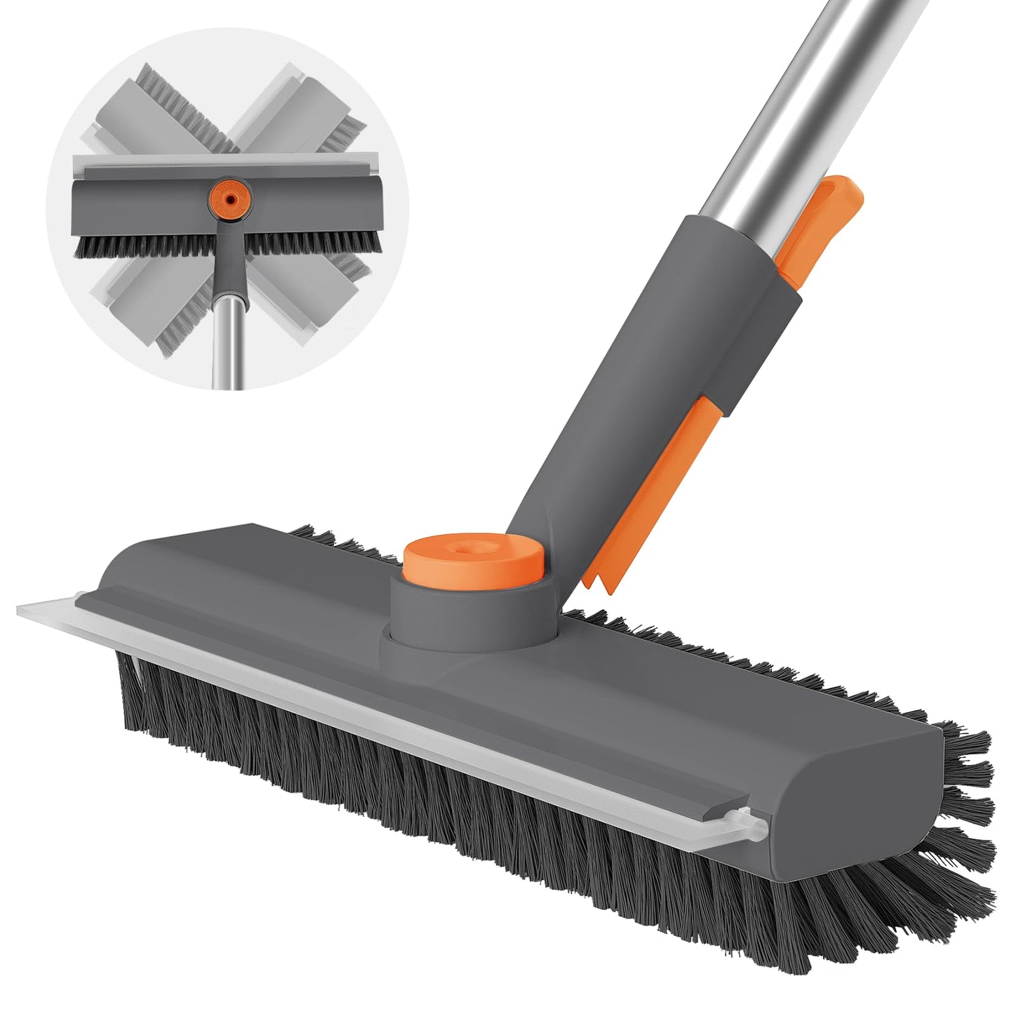 3 in 1 Floor Scrub Brush with Long Handle and 360° Rotation Head, Multi-Purpose Cleaning Brush, Including Flat Bristle Brush, Angled Bristle Brush and Scraper - Available at All In One Marketplace Canada