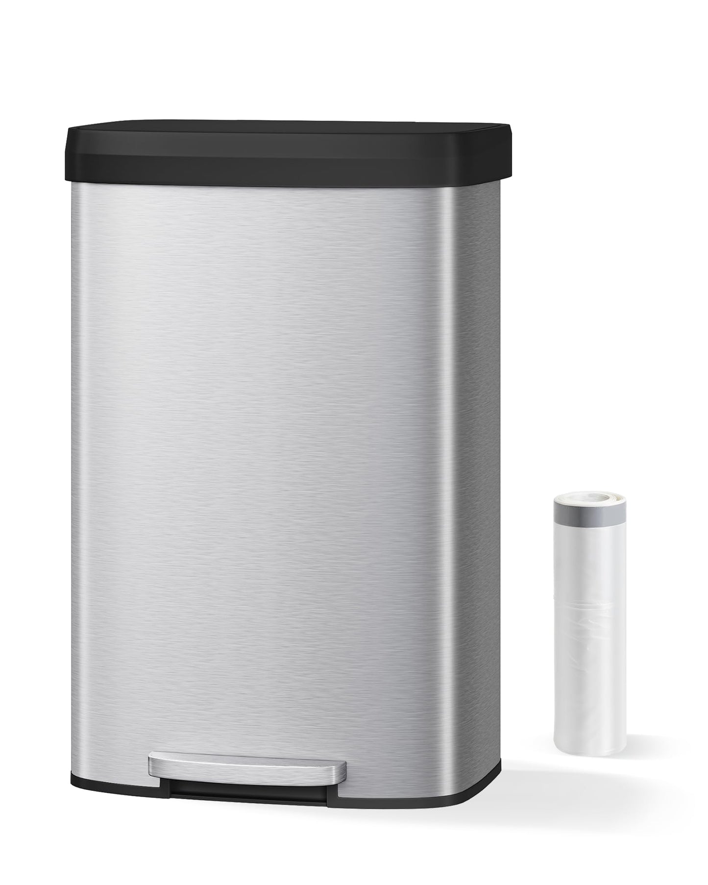 Garvee 21 Gallon / 80 Liter Stainless Steel Trash Can with Lid, Large Garbage Can for Kitchen, Rustproof Step-on Kitchen Metal Trash Bin with Liner Rim, Rear Handle, Soft Close Plastic Lid, Silver Garvee
