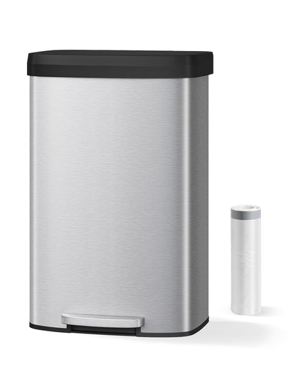 Garvee 21 Gallon / 80 Liter Stainless Steel Trash Can with Lid, Large Garbage Can for Kitchen, Rustproof Step-on Kitchen Metal Trash Bin with Liner Rim, Rear Handle, Soft Close Plastic Lid, Silver Garvee