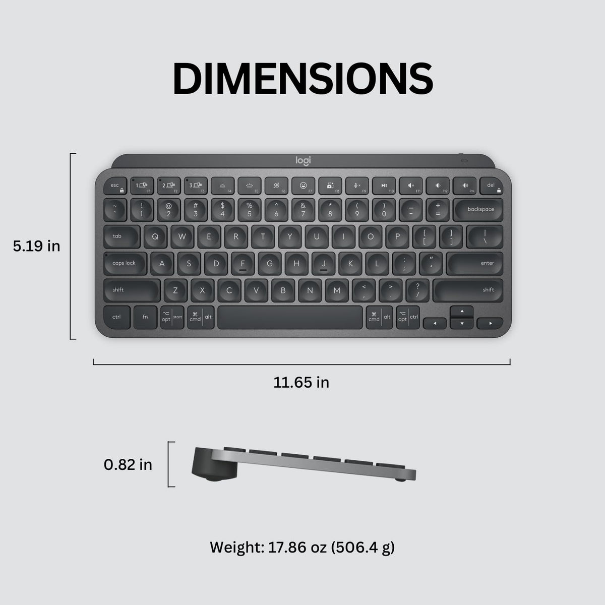 Logitech MX Keys Mini Minimalist Wireless Illuminated Keyboard - Graphite