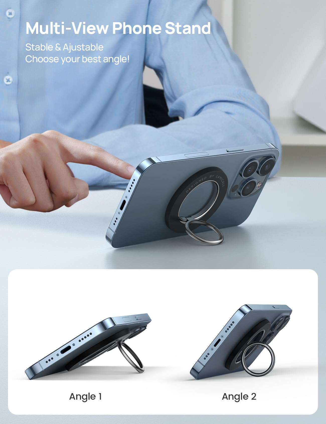 Lamicall Magnetic Finger Phone Ring Holder - Magnetic Phone Ring Holder for MagSafe, Magnet Ring Grip Stand, for iPhone 17 16 15 14 13 12, Pro, Pro Max, Mini, Air for Magsafe Accessories, Misty Black