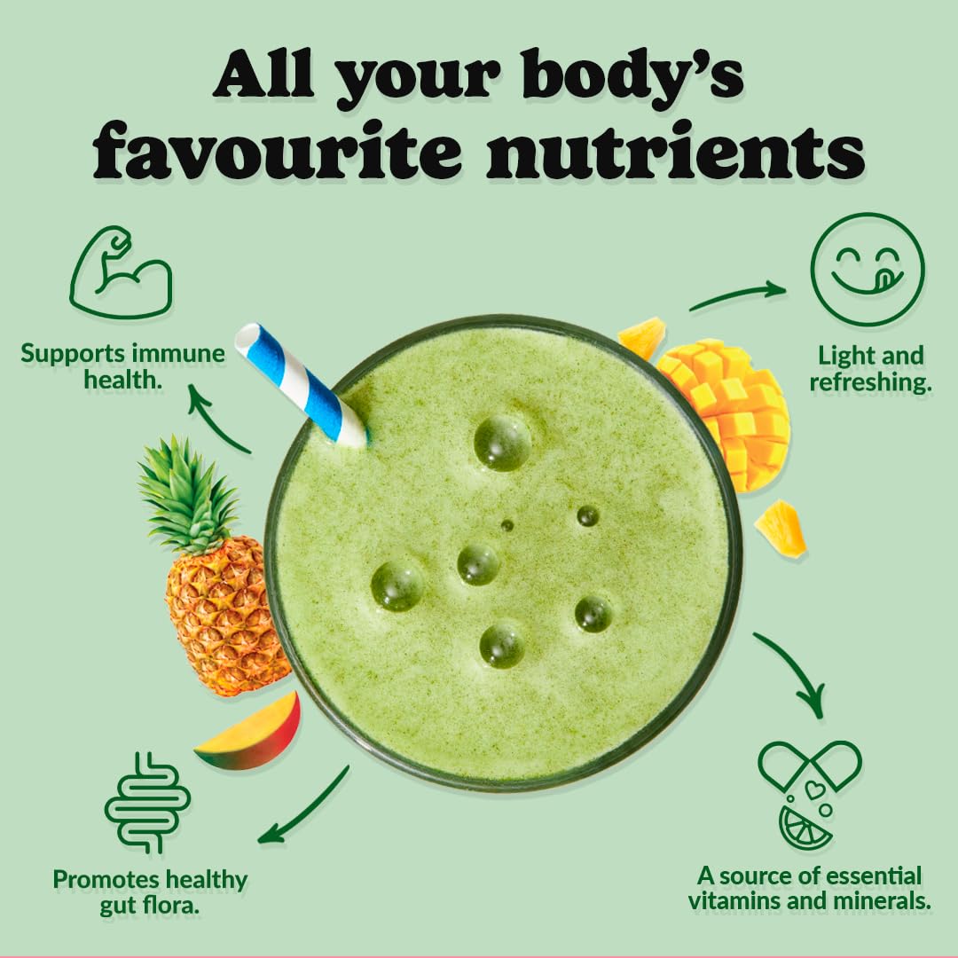 Good Protein Superfood Greens Powder - Tropical Fruit Flavor | Vegan, Gluten-Free, Non-GMO Green Juice Mix with Digestive Enzymes & Probiotics | 225g