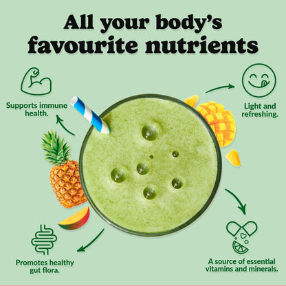Good Protein Superfood Greens Powder - Tropical Fruit Flavor | Vegan, Gluten-Free, Non-GMO Green Juice Mix with Digestive Enzymes & Probiotics | 225g