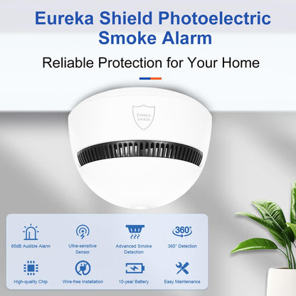 10-Year Battery Smoke Detector for Home | 85dB Fire Alarm, Military-Grade Photoelectric Sensor Reduces 70% False Alarms | Passed CE/ULC Tests | Easy Install (Adhesive/Screws) (1)