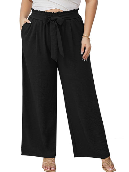 AusLook Plus Size Wide Leg Pants for Women High Waisted Lightweiht Palazzo Black 3X Pants Adjustable Tie Knot Paperbag Dressy Loose Comfy Business Casual Work Flowy Holiday Trousers with Pockets 🍁 All In One Marketplace Canada