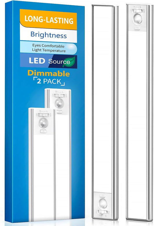 Under Cabinet Lighting, LED Motion Sensor Light Indoor, 2200mAh USB Rechargeable Closet Lights Battery Operated, Stick On Magnetic Wireless Dimmable Under Counter Lights for Kitchen, Stairs (2 Pack) - Available at All In One Marketplace Canada