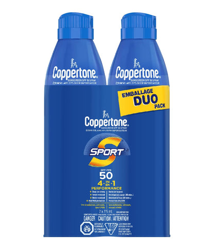 Coppertone Sport Sunscreen Spray SPF 50, 4-in-1 Performance, Pack 2x215mL 🍁 All In One Marketplace Canada