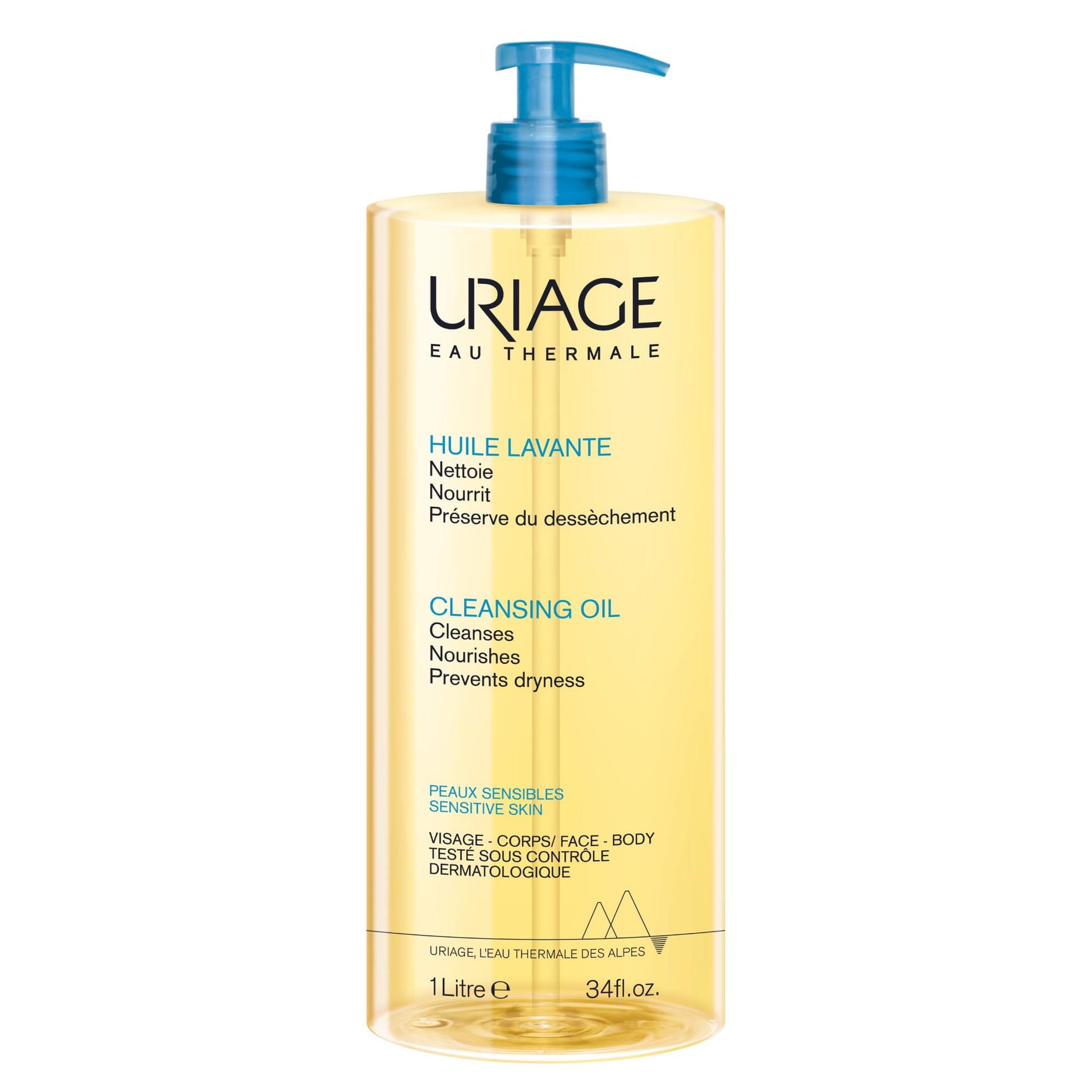 Uriage Cleansing Soothing Oil - Face & Body Daily Cleanser & Shower Oil With Glycerin & Ceramides - Whole Family Format, Babies, Children & Adults - Sensitive Skin - Soap-Free, Fragrance-Free - 1L Uriage