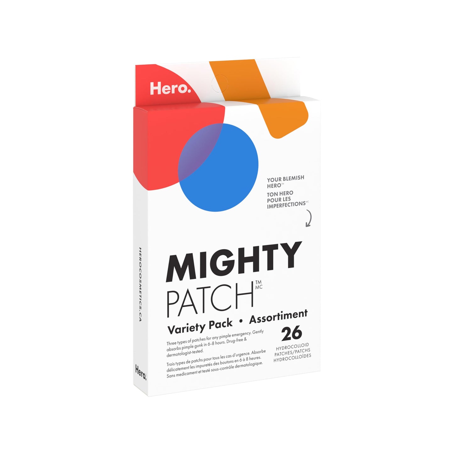 Hero Cosmetics Mighty Patch Variety Pack – Hydrocolloid Patches for Pimples on the Face and Body, Day and Night Acne Patches for Blemishes, 26 Count