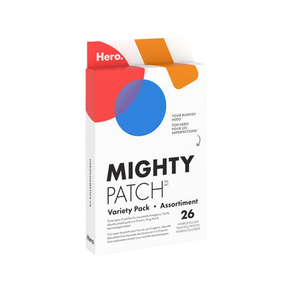 Hero Cosmetics Mighty Patch Variety Pack – Hydrocolloid Patches for Pimples on the Face and Body, Day and Night Acne Patches for Blemishes, 26 Count