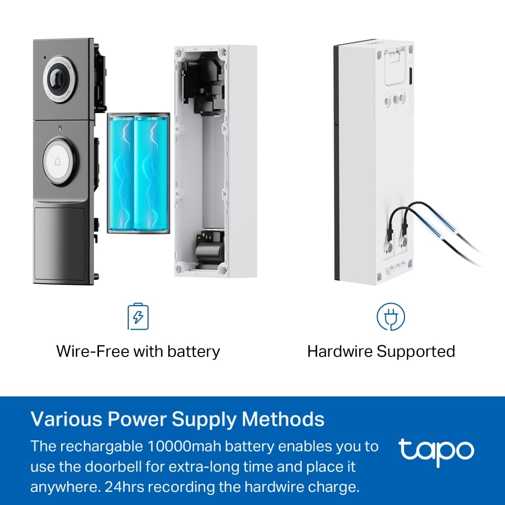 TP-Link Tapo Smart Video Doorbell Camera with Chime, Battery or Wired, 2K 5MP Color Night Vison, No Monthly Fee, 180° Ultra-Wide Head-to-Toe View, Free AI Detection, Cloud & Local Storage (Tapo D235) 🍁 All In One Marketplace Canada