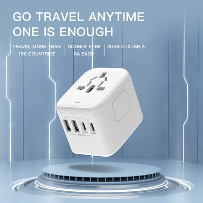 VYLEE Universal International Power Travel Plug Adapter, 5 in 1 European Travel Plug Adapter W/ 3.5A 2xUSB-A and 2xUSB C Wall Charger and Worldwide AC Outlet for Europe USA UK AUS Asia (White)