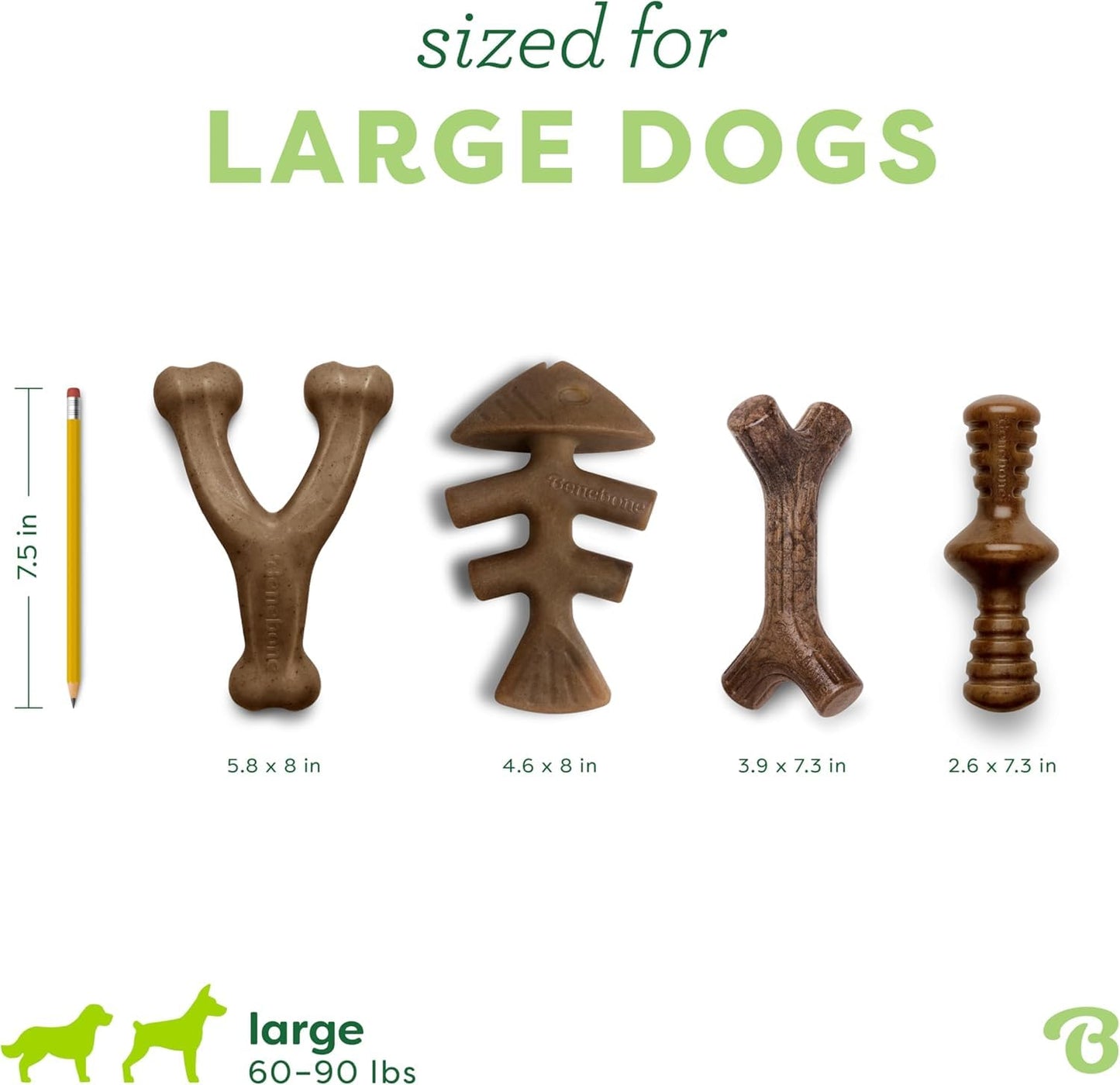 Benebone Large 4-Pack Dog Toys for Aggressive Chewers – Under 90 lbs