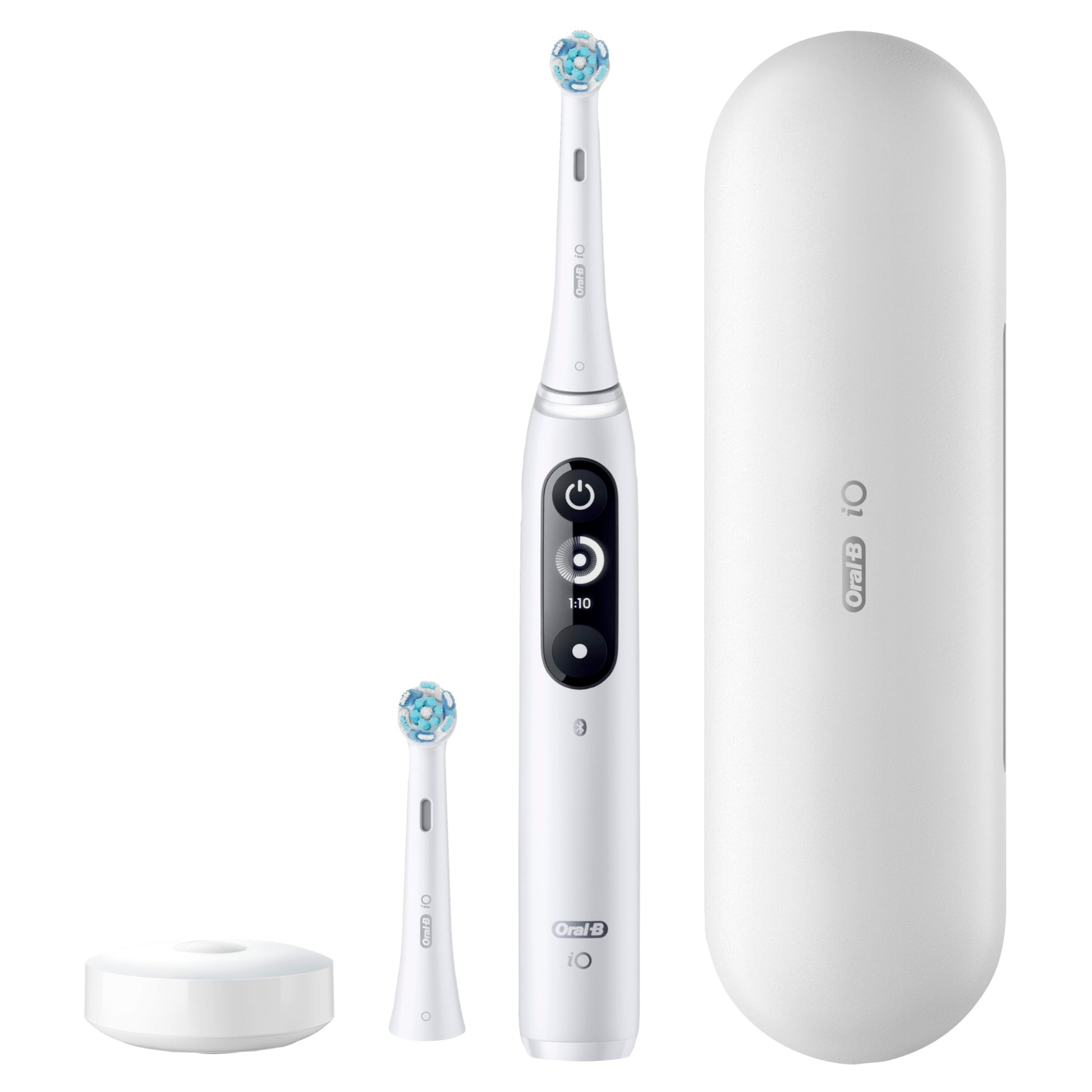 Oral-B iO Deep Clean + Protect Rechargeable Electric Toothbrush, White with Visible Pressure Sensor, 5 Cleaning Settings, 2 Min Timer, an iO Series 7 Toothbrush, 2 Replacement Brush Heads, and Charging Travel Case - Available at All In One Marketplace Canada