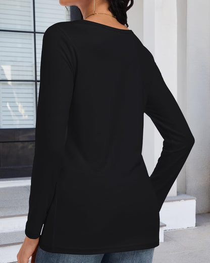 Long Sleeve Shirt Women Basic Tops Loose Fit Tshirt Fall Clothes,Black,M 🍁 All In One Marketplace Canada
