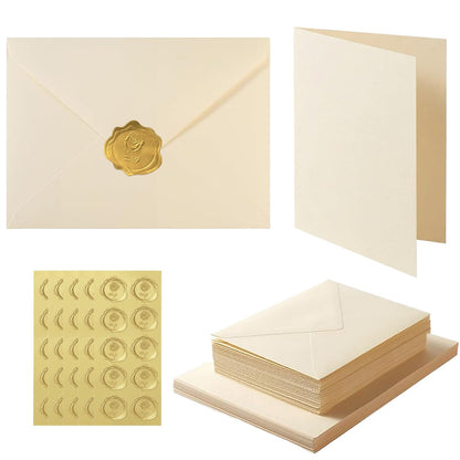 Acidea 50 Pack Ivory A6 Envelopes with Plain Cards, 120GSM Envelopes with 250GSM Folding Blank Cards and Gold Stickers, Perfect Stationary Set for Wedding Invitations, Birthday, Holiday, Greeting Card 🍁 All In One Marketplace Canada