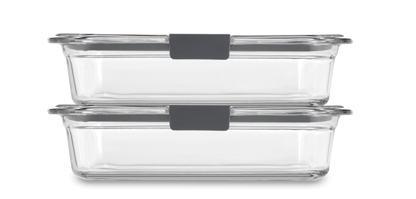 Rubbermaid 2118315 Brilliance Glass Storage 8-Cup Food Containers with Lids, 2-Pack (4 Pieces Total), BPA Free and Leak Proof, Large, Clear Rubbermaid