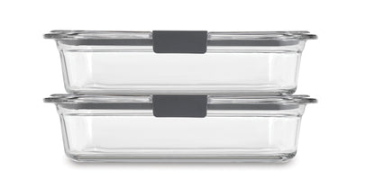 Rubbermaid 2118315 Brilliance Glass Storage 8-Cup Food Containers with Lids, 2-Pack (4 Pieces Total), BPA Free and Leak Proof, Large, Clear Rubbermaid
