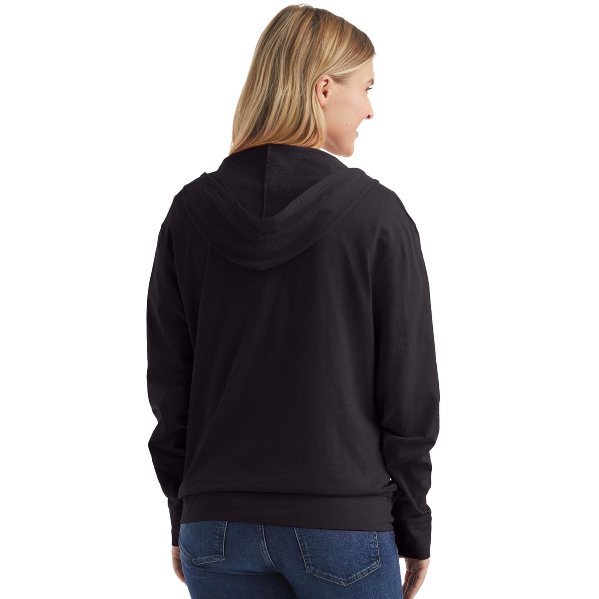 Hanes Women's Jersey Full Zip Hoodie, Black, X-Large