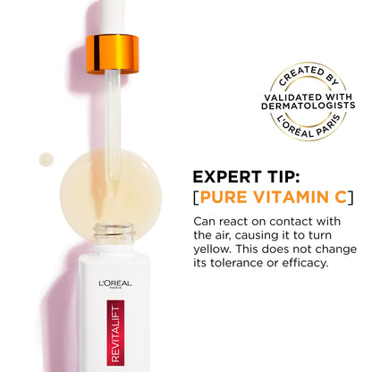 L'Oréal Paris 12% Pure Vitamin C Serum, Face Serum with Vitamin E & Salicylic Acid for Antioxidant Protection & Less Visible Pores, Revitalift Derm Intensives, 30mL - Available at All In One Marketplace Canada