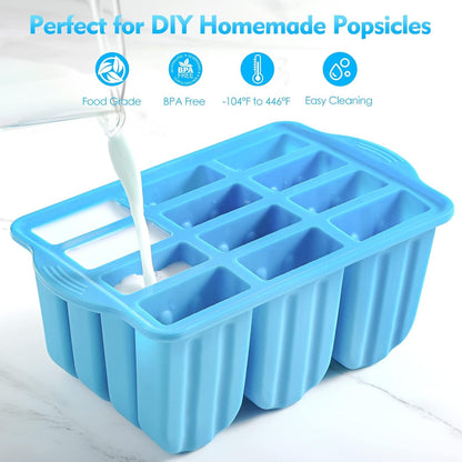 POLCANUR Popsicle Molds Silicone BPA-Free,12 Pieces Popsicle Trays for Freezer,Homemade Ice Cream Popsicle Molds,Large Ice Pop Maker Set,Reusable Ice Lolly Mould with 50PCS Popsicle Sticks - Available at All In One Marketplace Canada