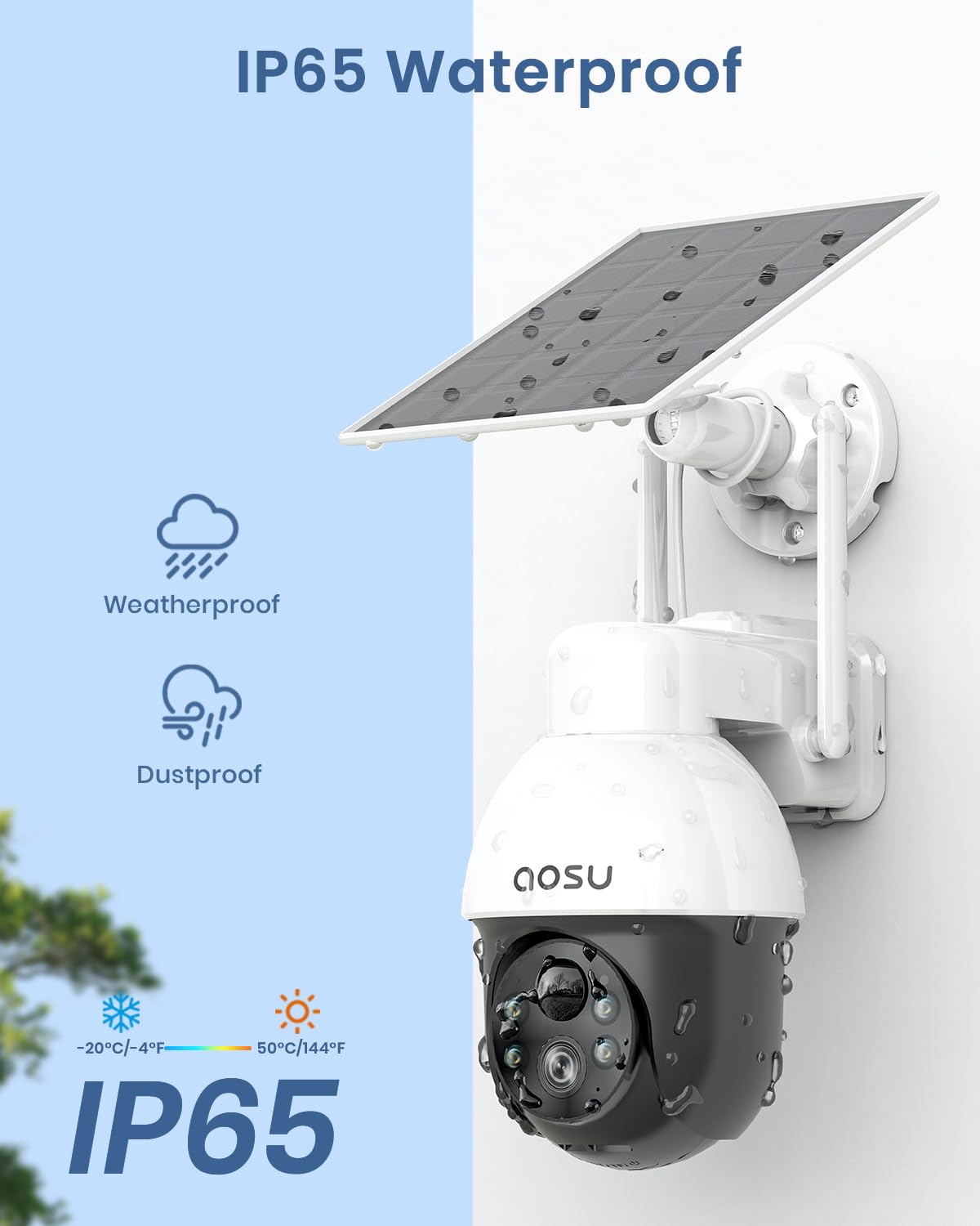 AOSU Solar Security Camera Wireless Outdoor with Panoramic PTZ, Human Auto Tracking, 2K Night Vision, Light and Sound Alarm, 2-Way Talk, Compatible with Alexa/Google Assistant for Home Surveillance - Available at All In One Marketplace Canada