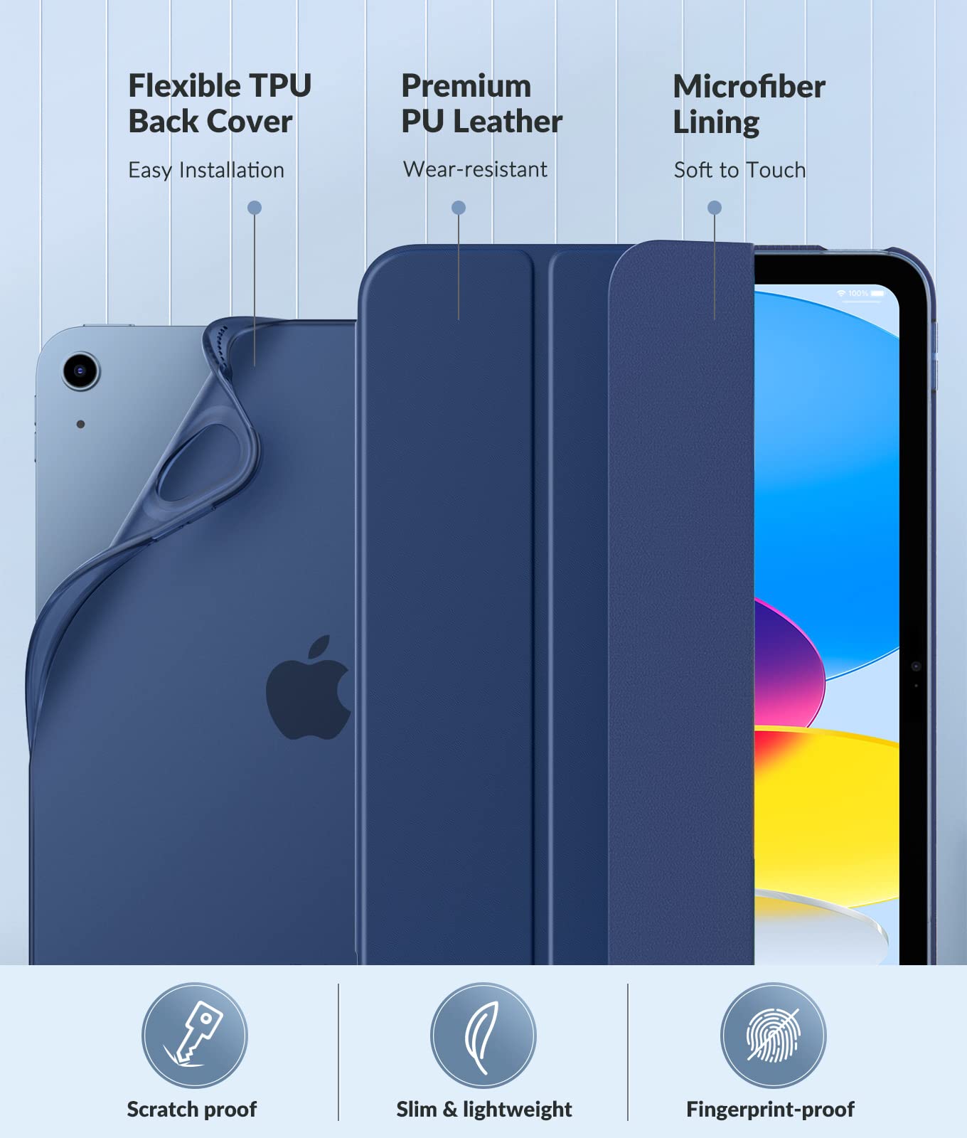 MoKo Case for New iPad (A16) 11th Generation 2025/ 10th Generation 2022, iPad 11 inch/ 10.9 inch Case with Soft TPU Translucent Frosted Back Cover, Auto Wake/Sleep, Support Touch ID,Navy Blue - Available at All In One Marketplace Canada
