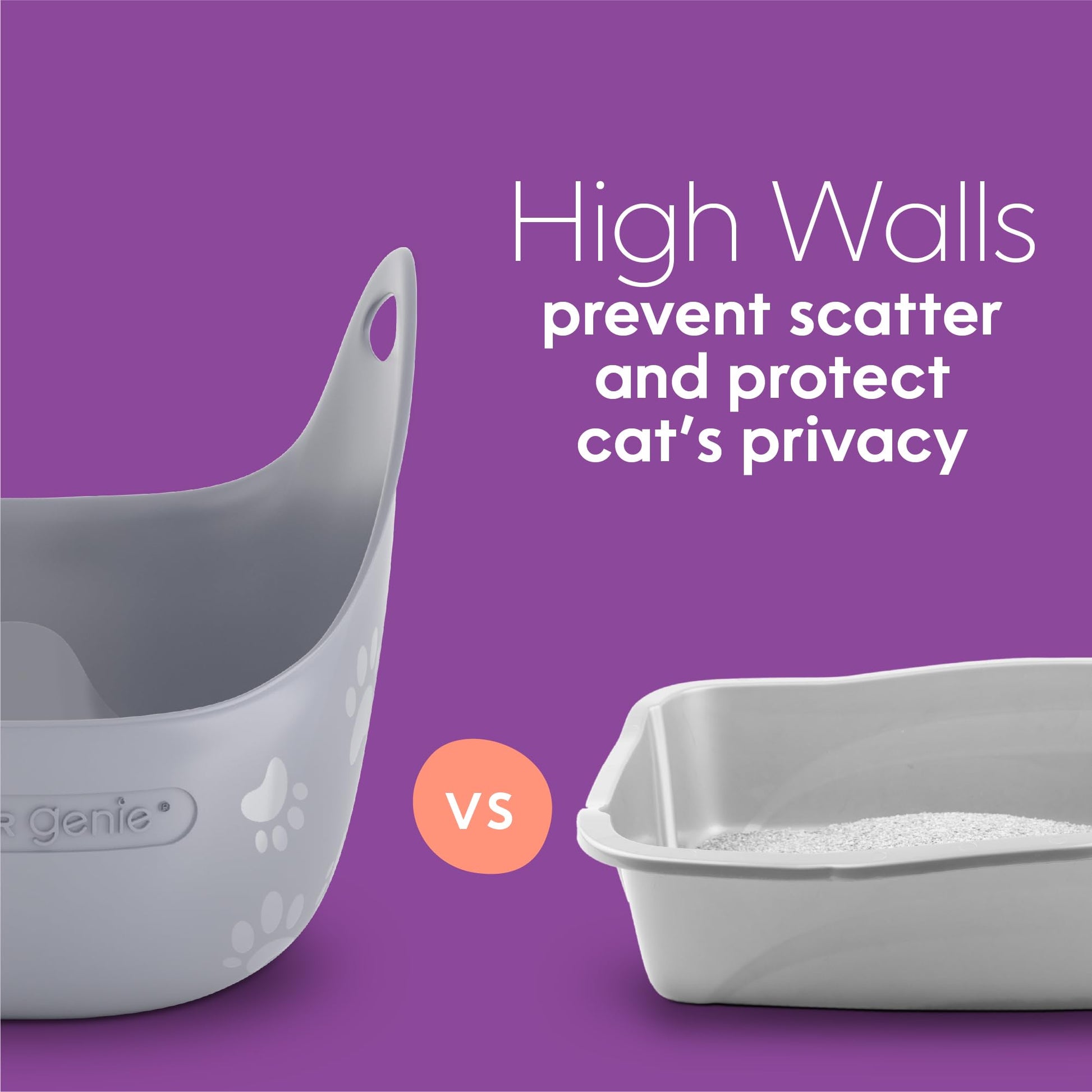 Litter Genie Cat Litter Box in Flexible Plastic with Handles, High Walls Litter Genie