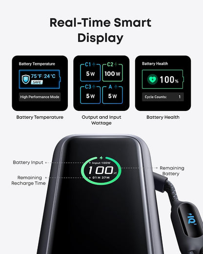 Anker Laptop Power Bank, 25,000mAh Portable Charger with Triple 100W USB-C Ports, Built-in Retractable Cables, Flight-Approved for Travel, iPhone 17/16 Series, MacBook, Samsung, and More - Available at All In One Marketplace Canada
