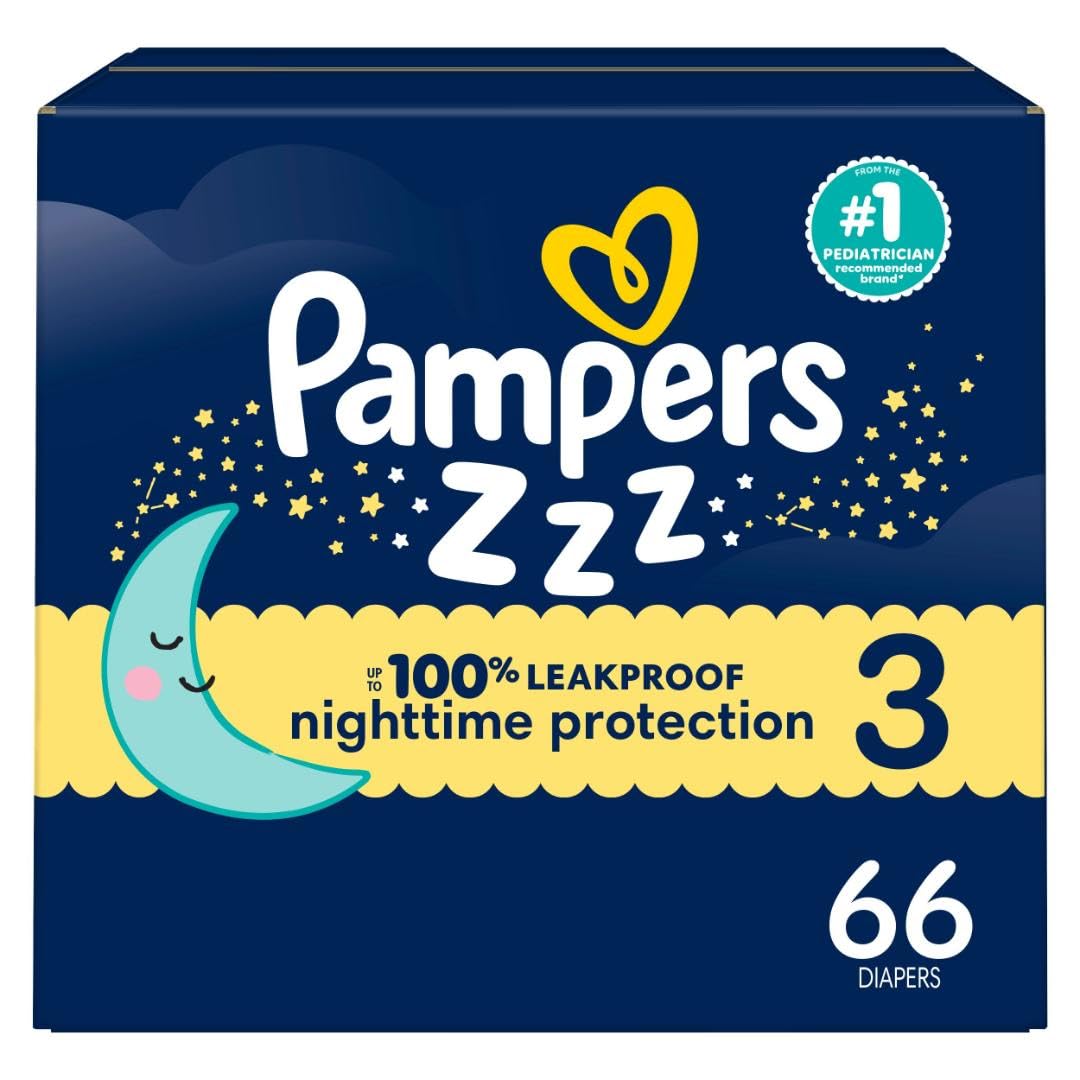 Pampers ZZZ Overnight Diapers, Size 3, Nighttime Protection Disposable Baby Diaper, 1 Pack (Count of 66)