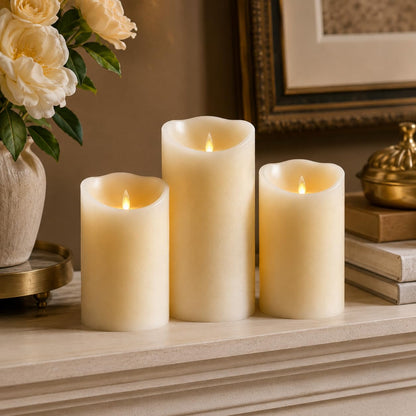 3 Pack Ivory Slant Top Flameless Candles, Real Wax Moving Flame LED Taper Candles with Remote Control, Battery Operated Flickering Candles for Home, Wedding, Christmas Holiday Decor 🍁 All In One Marketplace Canada