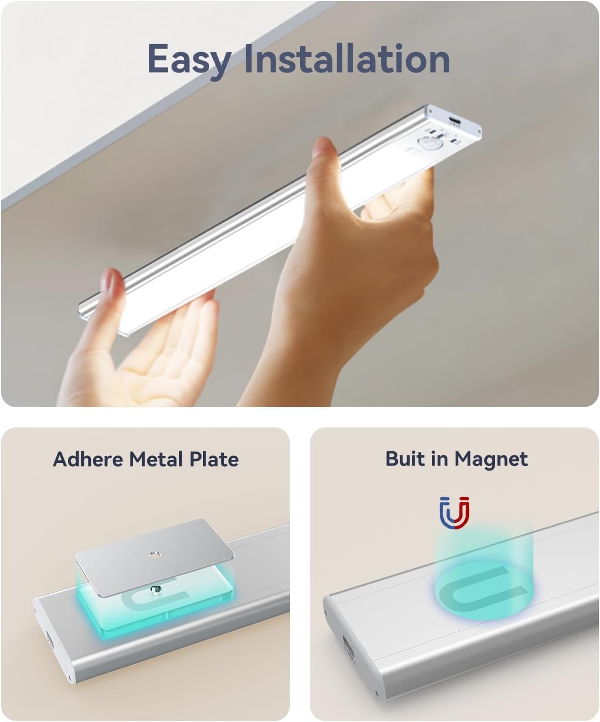 Under Cabinet Lighting, LED Motion Sensor Light Indoor, 2200mAh USB Rechargeable Closet Lights Battery Operated, Stick On Magnetic Wireless Dimmable Under Counter Lights for Kitchen, Stairs (2 Pack) - Available at All In One Marketplace Canada