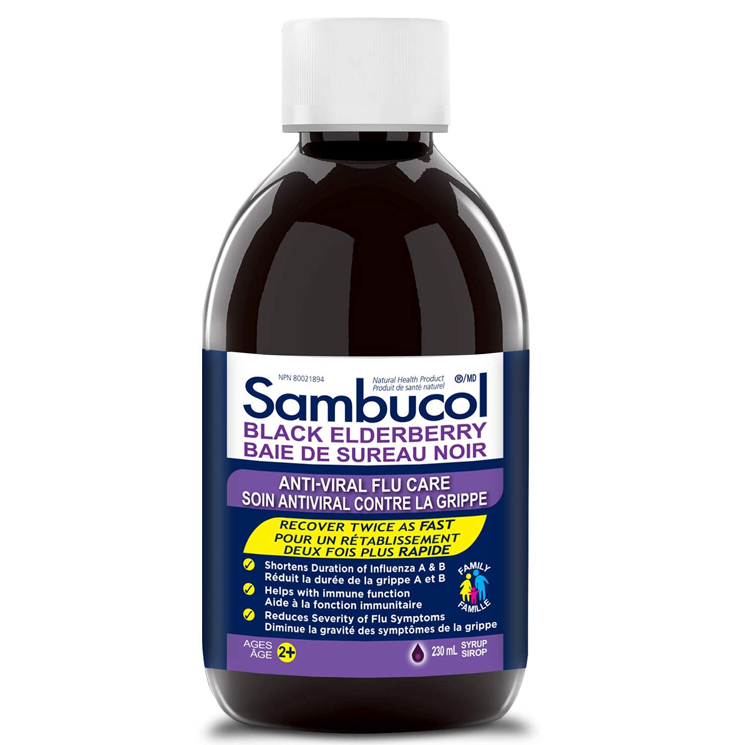 Sambucol Black Elderberry Anti-Viral Flu Care | Quickly Relieves Cold & Flu Symptoms | Immune Support & Antioxidant | Ideal for Families | Syrup, 230 mL, blue - Available at All In One Marketplace Canada