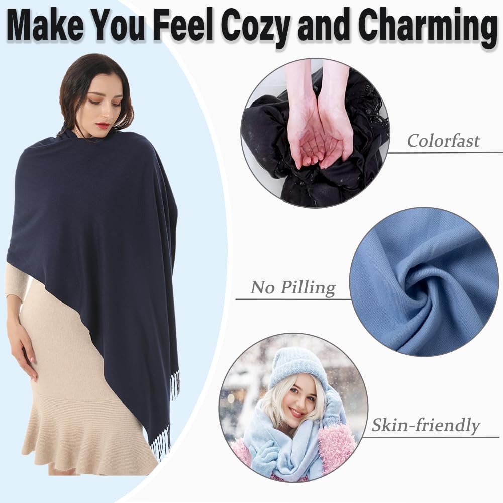 Women's Scarf Pashmina Shawls and Wraps 79x28 Acrylic Blend Navy 🍁 All In One Marketplace Canada