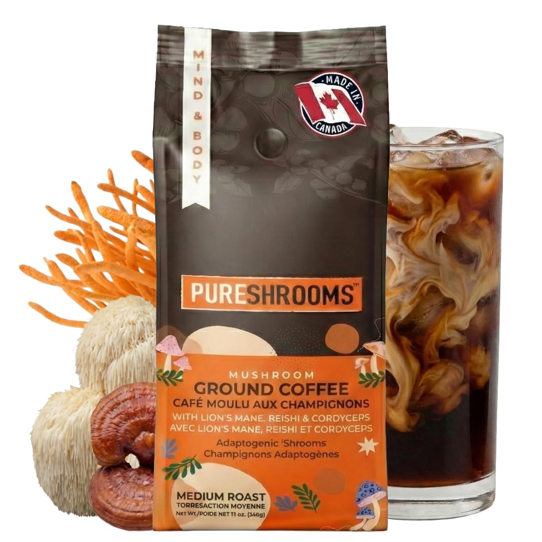 PureShrooms Mushroom Ground Coffee – Medium Roast Arabica with Lion's Mane, Reishi & Cordyceps – 340g