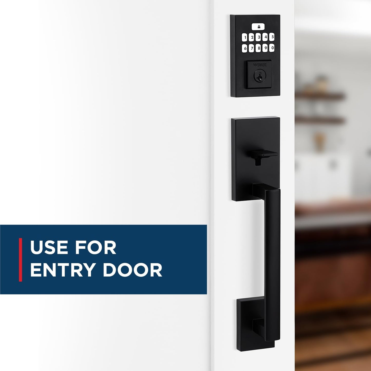 Weiser Matte Black Front Door Lock and Handle Set, SmartCode Keypad Door Lock with San Clemente Handleset & Halifax Interior Door Handle, Keyless Entry Door Lock, Front Door Handles with Deadbolt Lock Weiser