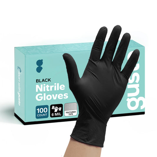 Gusto Black Nitrile Gloves [100 Count] Disposable Heavy Duty 6 Mil - Large