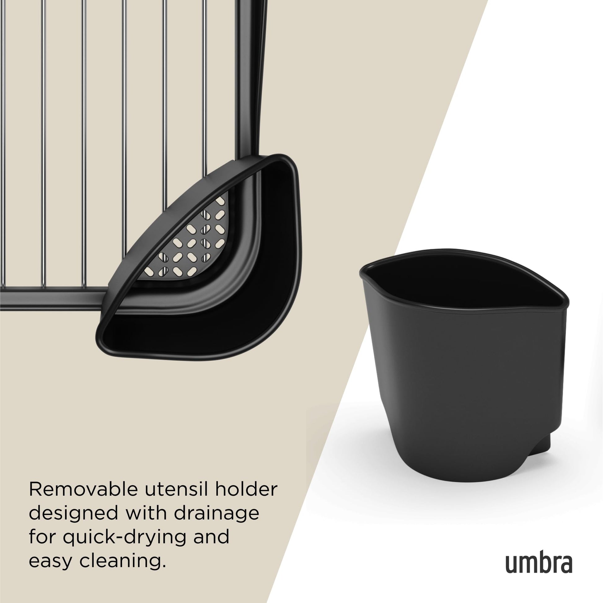 Umbra Sinkin Dish Drying Rack – Drainer Caddy with Removable Cutlery Holder – Use in Sink or On Counter, Standard, Black/Nickel Umbra