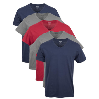 Gildan Men's V-Neck T-Shirts, Multipack, Style G1103, Navy/Charcoal/Cardinal Red (5-Pack), X-Large, Navy/Charcoal/Cardinal Red (5-Pack), X-Large Gildan
