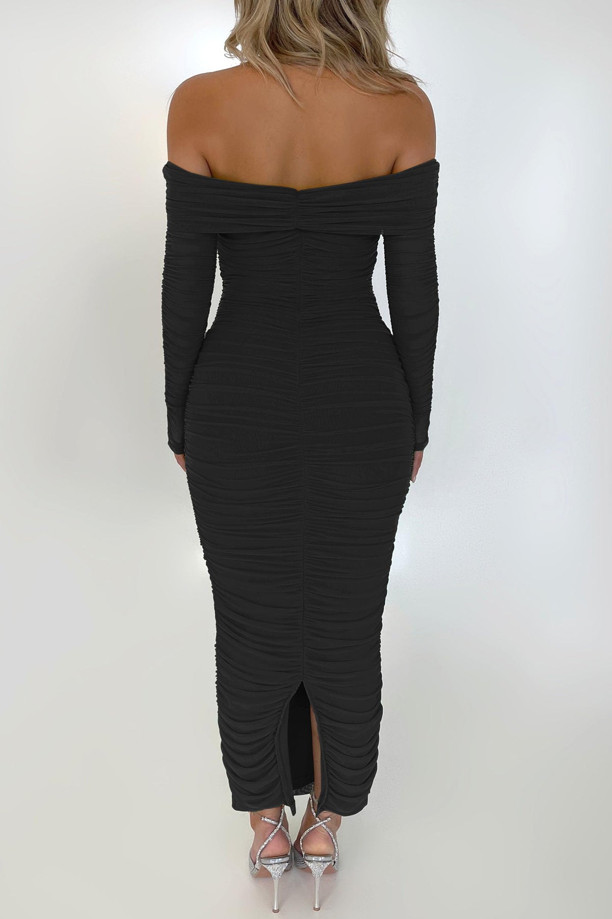PRETTYGARDEN Women's Off the Shoulder Maxi Bodycon Dress Black,M 🍁 All In One Marketplace Canada