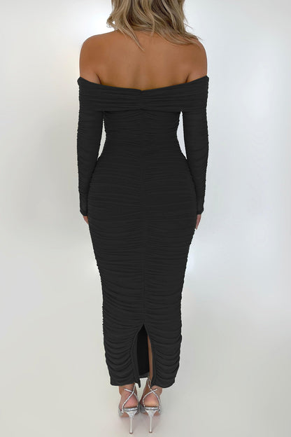 PRETTYGARDEN Women's Off the Shoulder Maxi Bodycon Dress Black,M 🍁 All In One Marketplace Canada