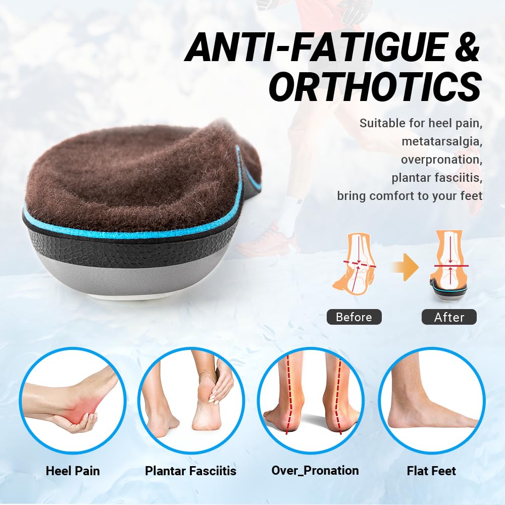VALSOLE winter thermal wool insoles,Heavy Duty Support Pain Relief Orthotics Plantar Fasciitis High Arch Support Insoles,for Men Women Work Boot Shoe Insole warm insoles (MEN 10-10 1/2 | WOMEN 12-12 1/2--(286mm), Brown) 🍁 All In One Marketplace Canada