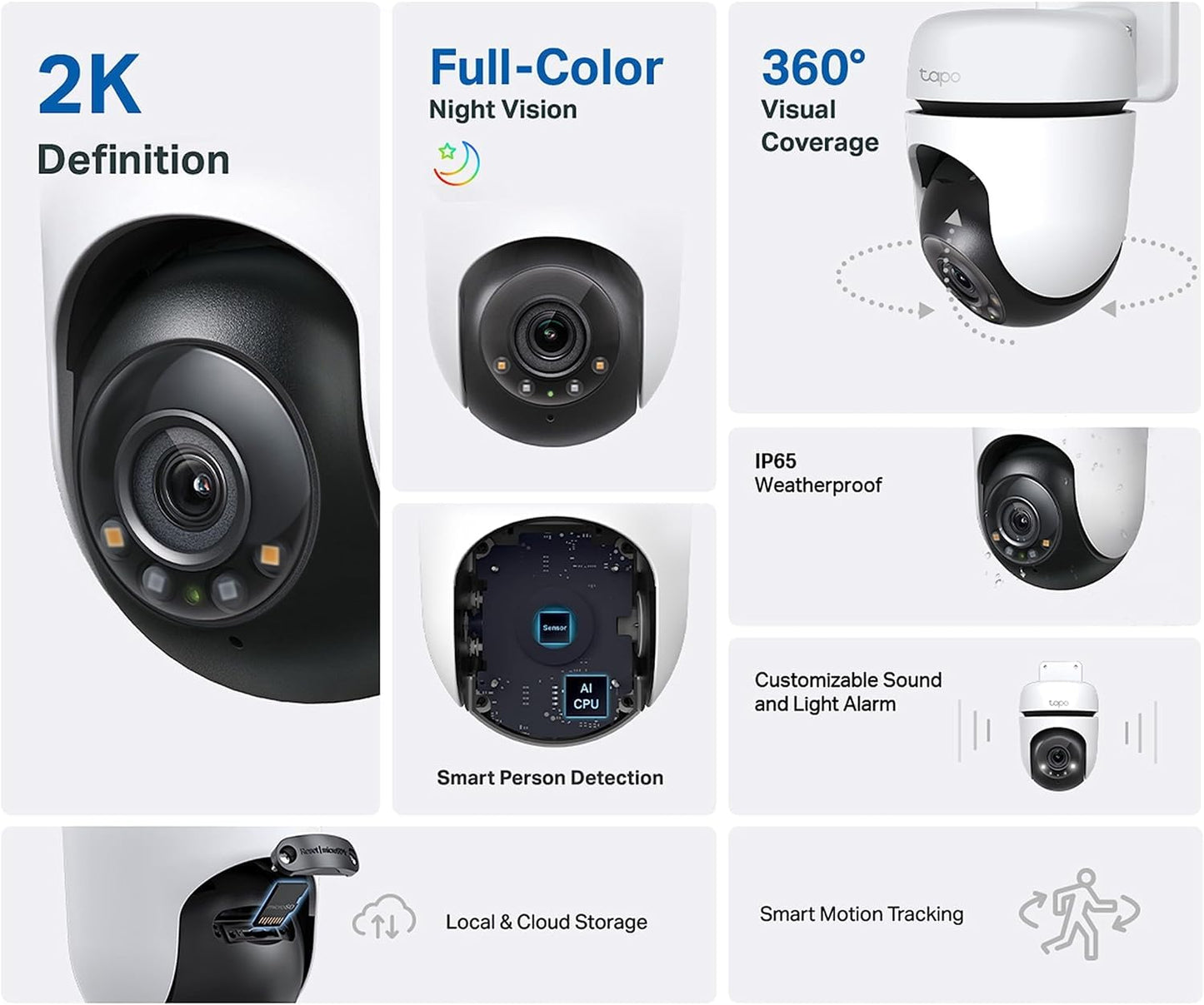 Tapo 2K 3MP QHD Pan/Tilt Outdoor Wired Security Wi-Fi Camera, 360° Visual Coverage, Full-Color Night Vision Up to 98ft, Smart Motion Tracking, Person Detection,Physical Privacy Mode(Tapo C510W)