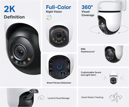Tapo 2K 3MP QHD Pan/Tilt Outdoor Wired Security Wi-Fi Camera, 360° Visual Coverage, Full-Color Night Vision Up to 98ft, Smart Motion Tracking, Person Detection,Physical Privacy Mode(Tapo C510W)