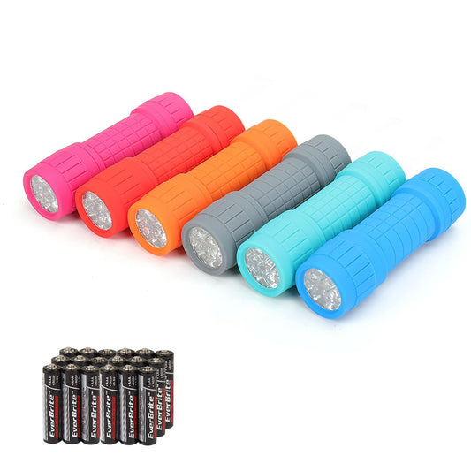 EverBrite 6-Pack Mini 9-LED Flashlight with Lanyard, Impact Handheld Torch Assorted Colors with 3AAA Battery Included (Hurricane Supplies, Camping), Gift to Halloween, Christmas - Available at All In One Marketplace Canada