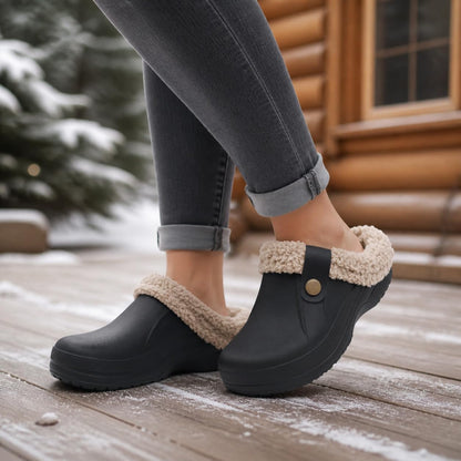 Beslip Classic Fur Lined Clogs Waterproof Winter Fuzzy Slippers for Women Men Indoor and Outdoor Indoor and Outdoor, Black and Khaki Women Size 7.5-8.5 🍁 All In One Marketplace Canada