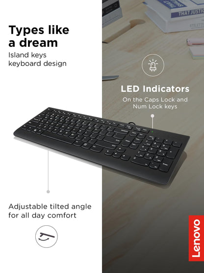 Lenovo 300 USB Wired Keyboard, Black